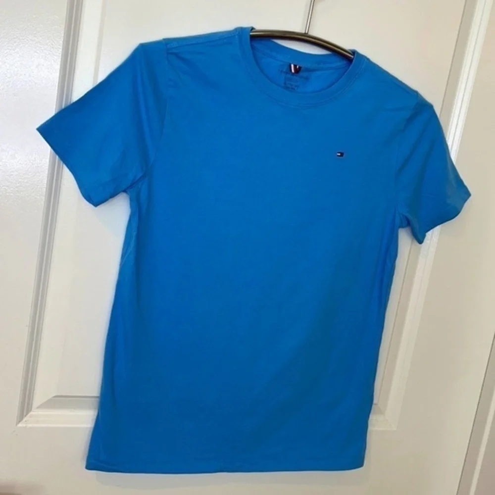 TOMMY HILFIGER | Sky Blue Embroidered Mini Flag Logo Shirt, Youth Size XL